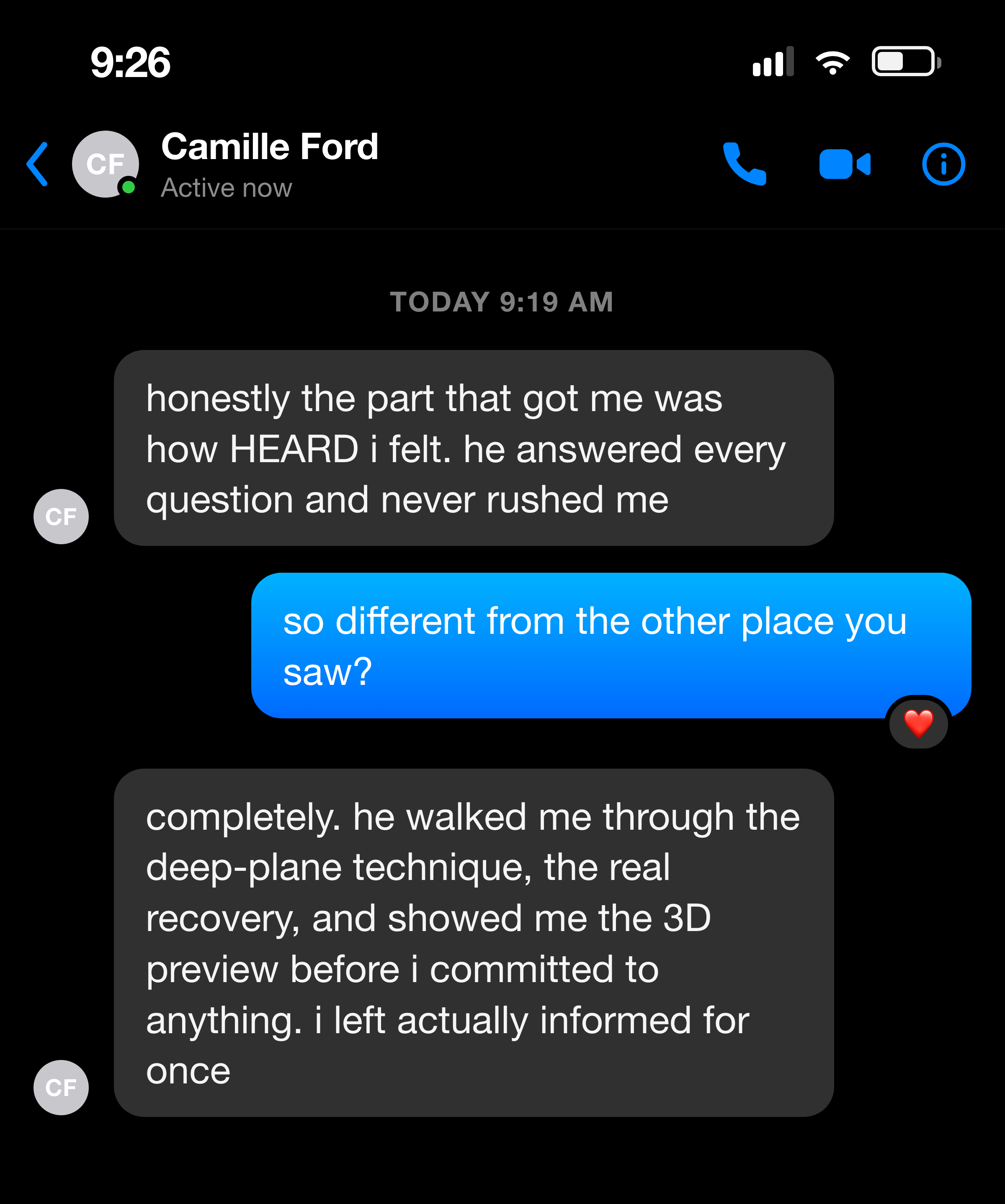 Patient review screenshot (demo)