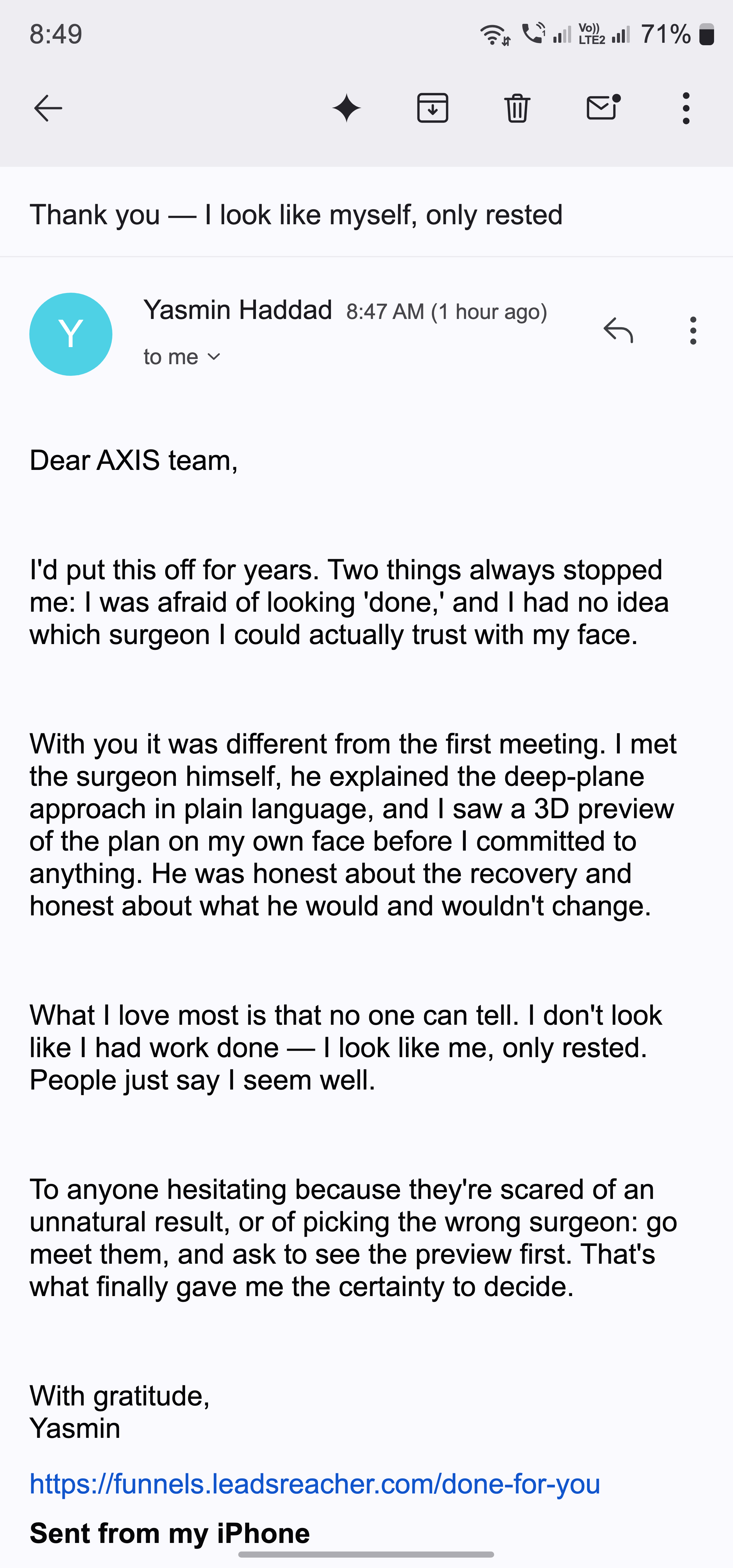 Patient review screenshot (demo)