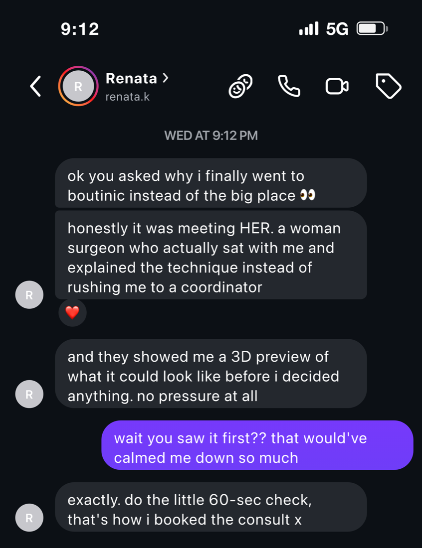 Instagram message: why she chose to meet the surgeon herself