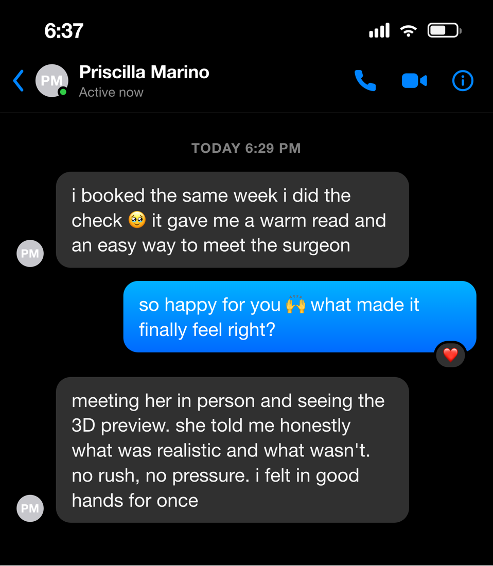 Messenger chat: the 3D preview made her feel sure