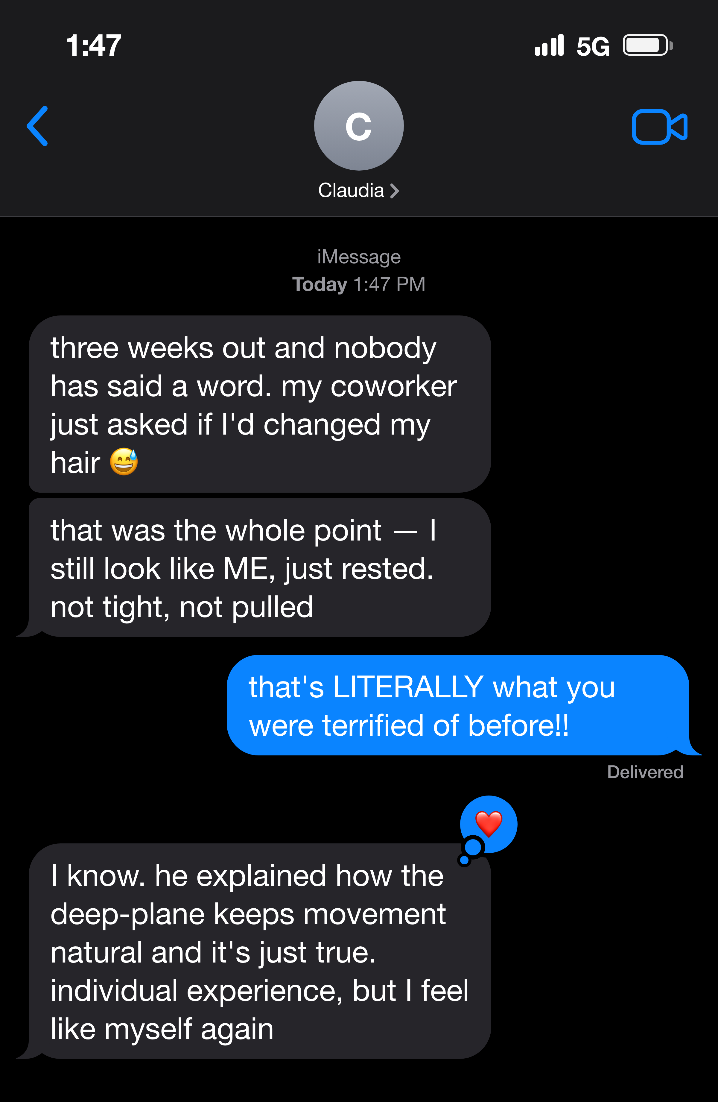 Text message from someone whose friends said they looked rested, not done