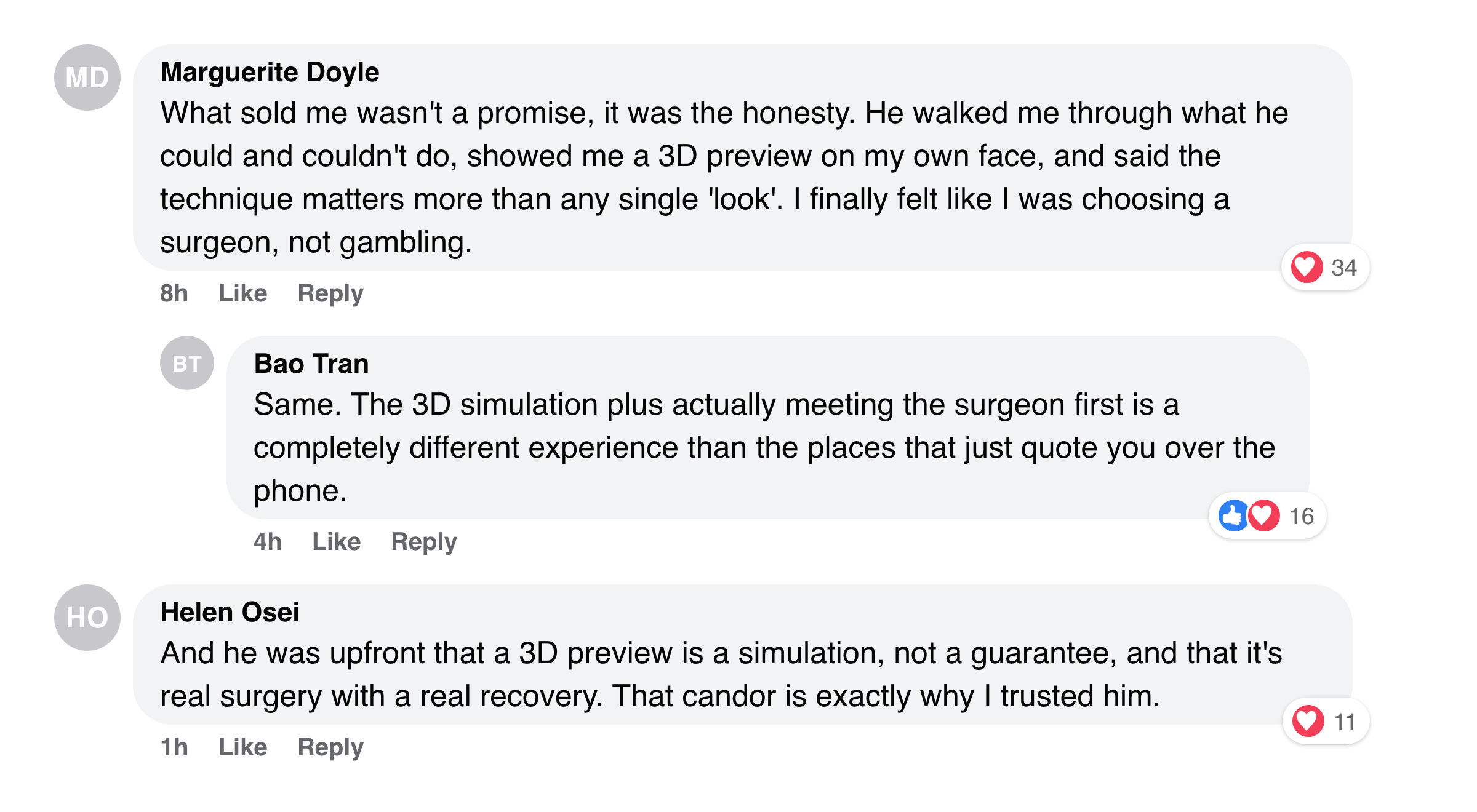 Facebook comments: what sold me was the surgeon's honesty