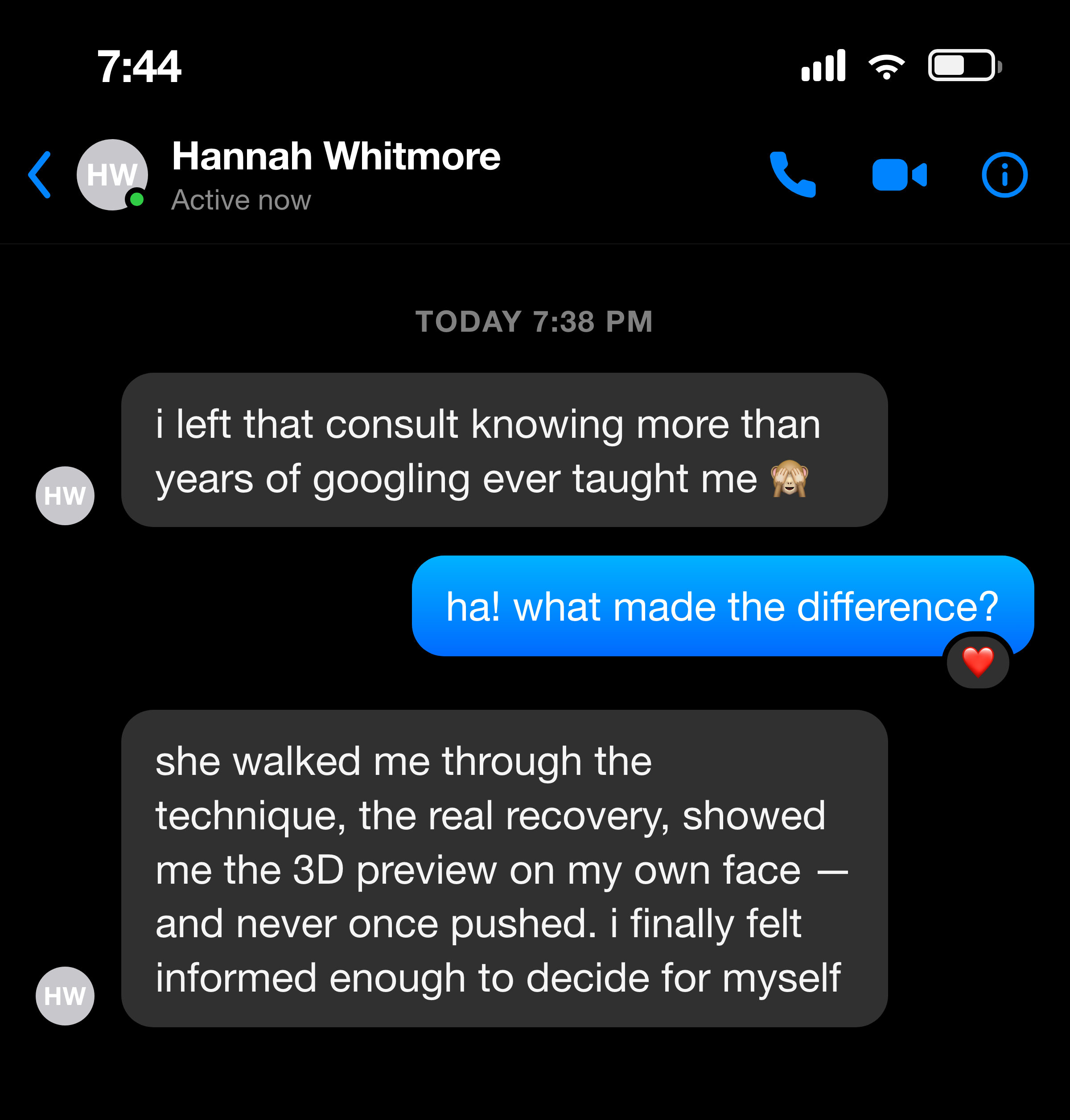 Messenger — a patient on feeling informed and never pushed.